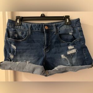 Distressed jean shorts